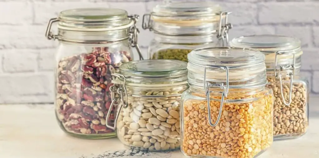 glass jars of beans and legumes