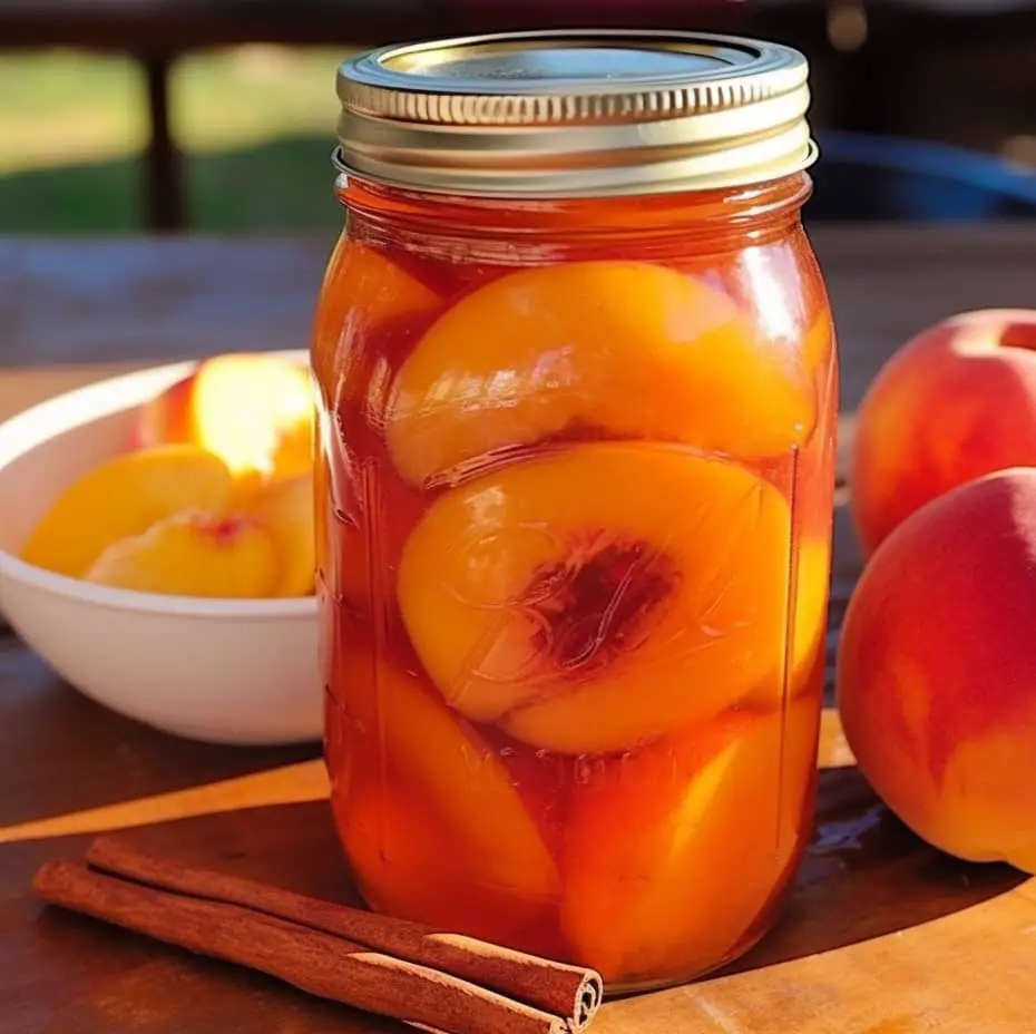 southern pickled peaches in mason jar