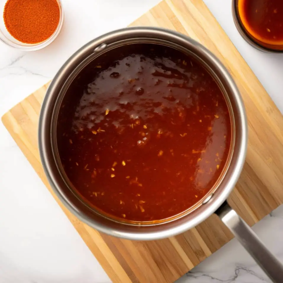 homemade honey bourbon bbq sauce in pan
